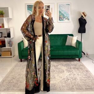 Quum Floral Embroidered Sheer Duster Robe